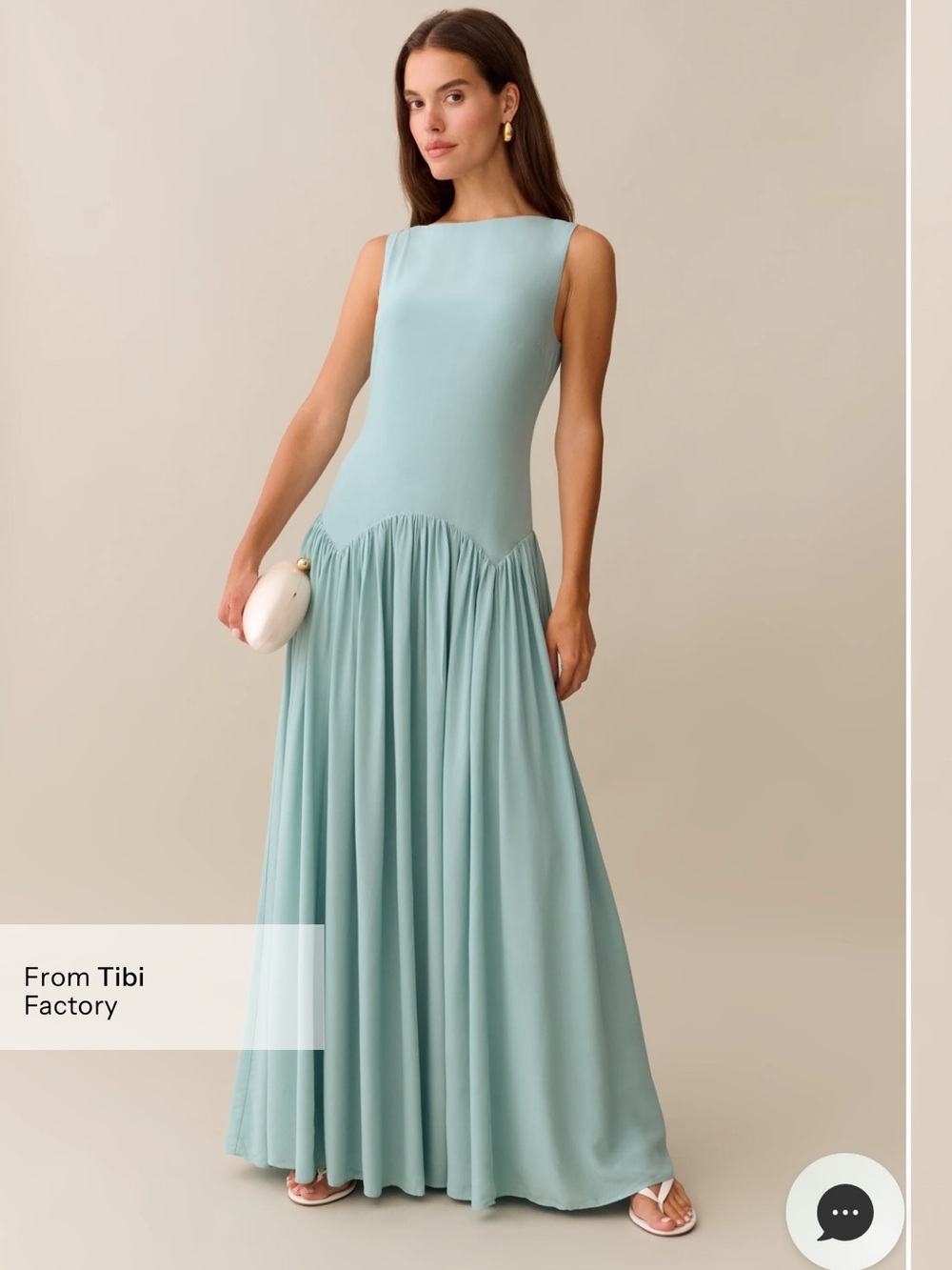 Few Moda Odessa Maxi Dress with dropped waist and full bottom. Light Turquoise
